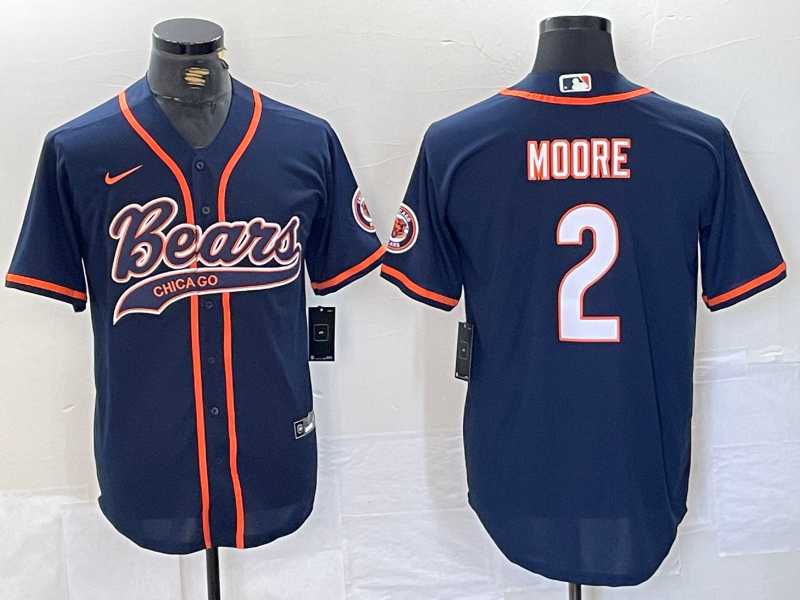 Mens Chicago Bears #2 DJ Moore Navy BlueWith Patch Cool Base Stitched Baseball Jersey